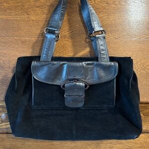 Charles David Black Leather and Suede Shoulder Bag
